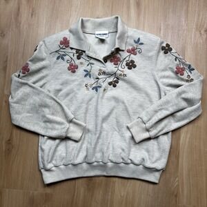 Alfred Dunner Women's Floral Embroidered Sweater Medium Petite Grannycore